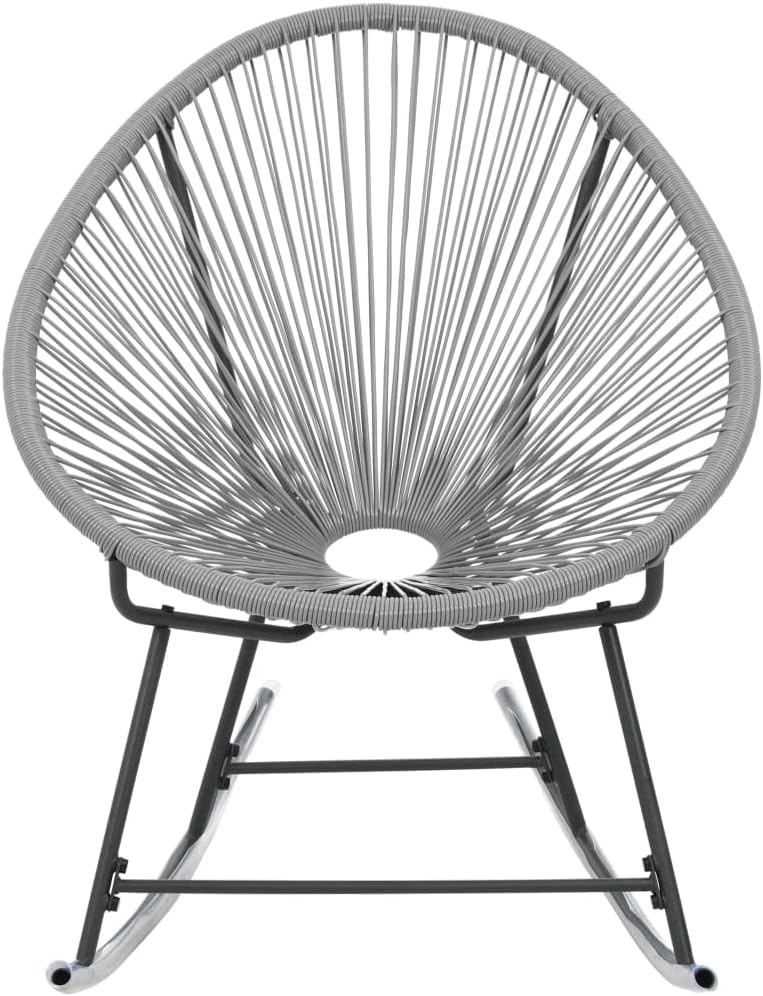 vidaXL Rocking Chair Grey Polyethylene Rattan, Powder-Coated Steel