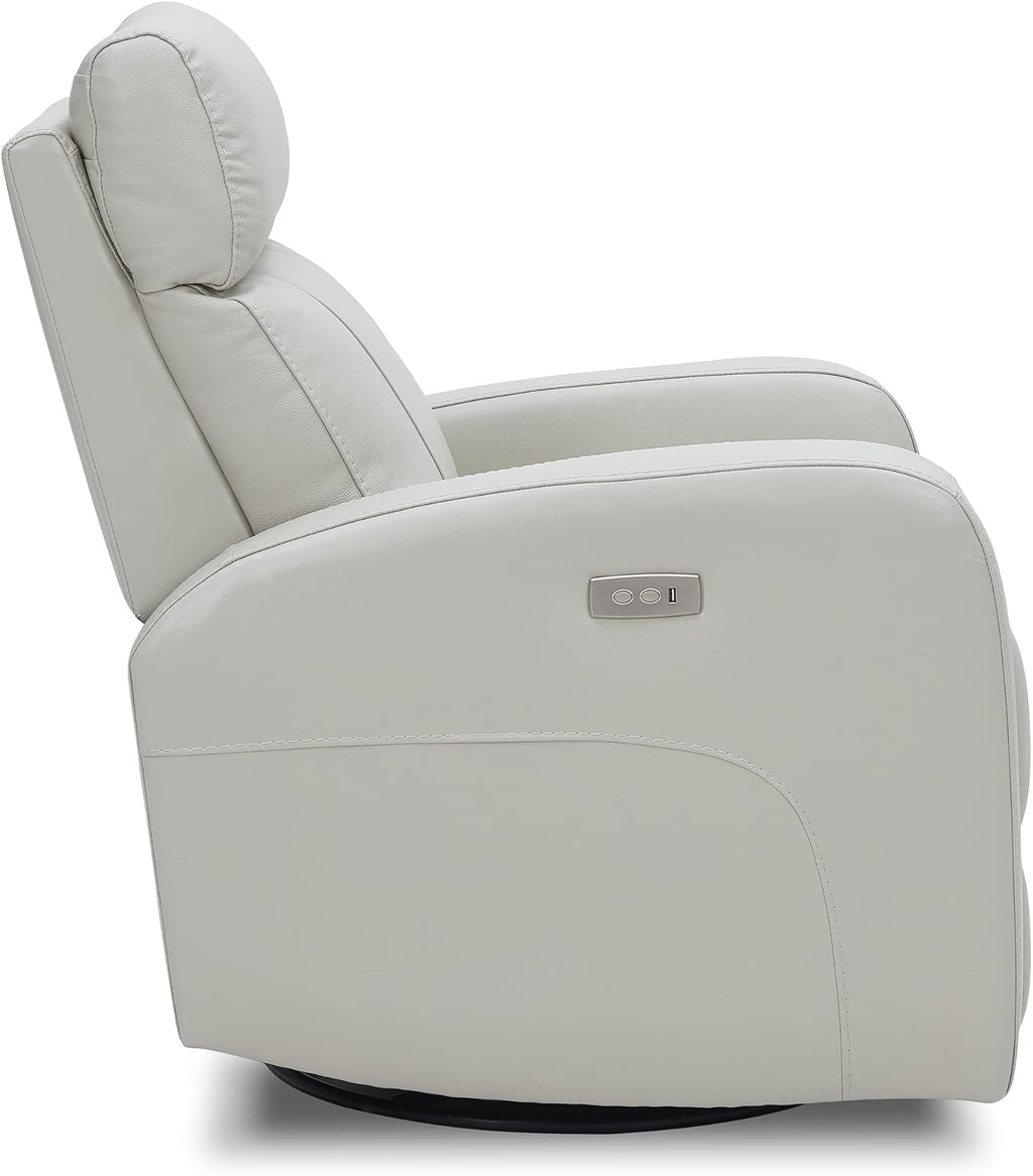 CHITA Genuine Leather Power Swivel Glider Recliner Chair for Adults, FSC Certified Electric Nursery Rocker Recliner Chair for Living Room, Light Grey