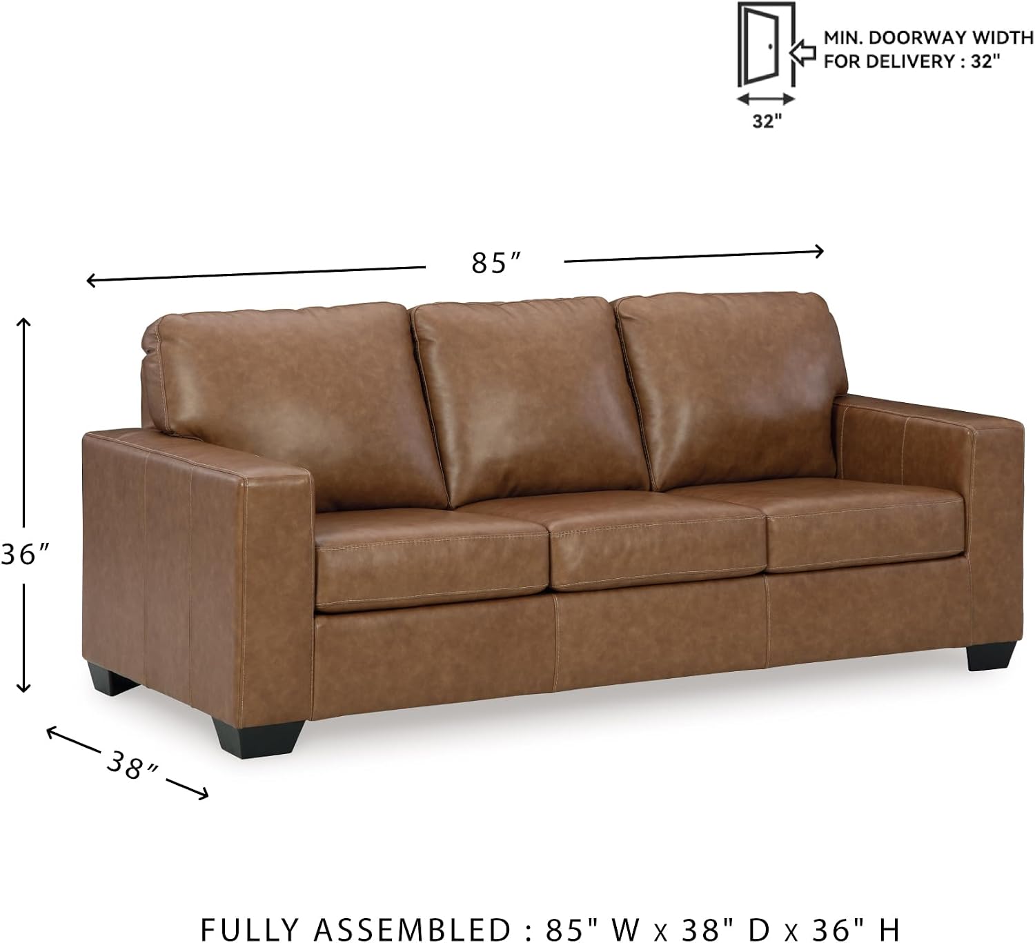 Signature Design by Ashley Bolsena Contemporary 2-in-1 Leather Match Sofa Sleeper with Folding Gel Memory Foam Mattress, Queen, Dark Brown