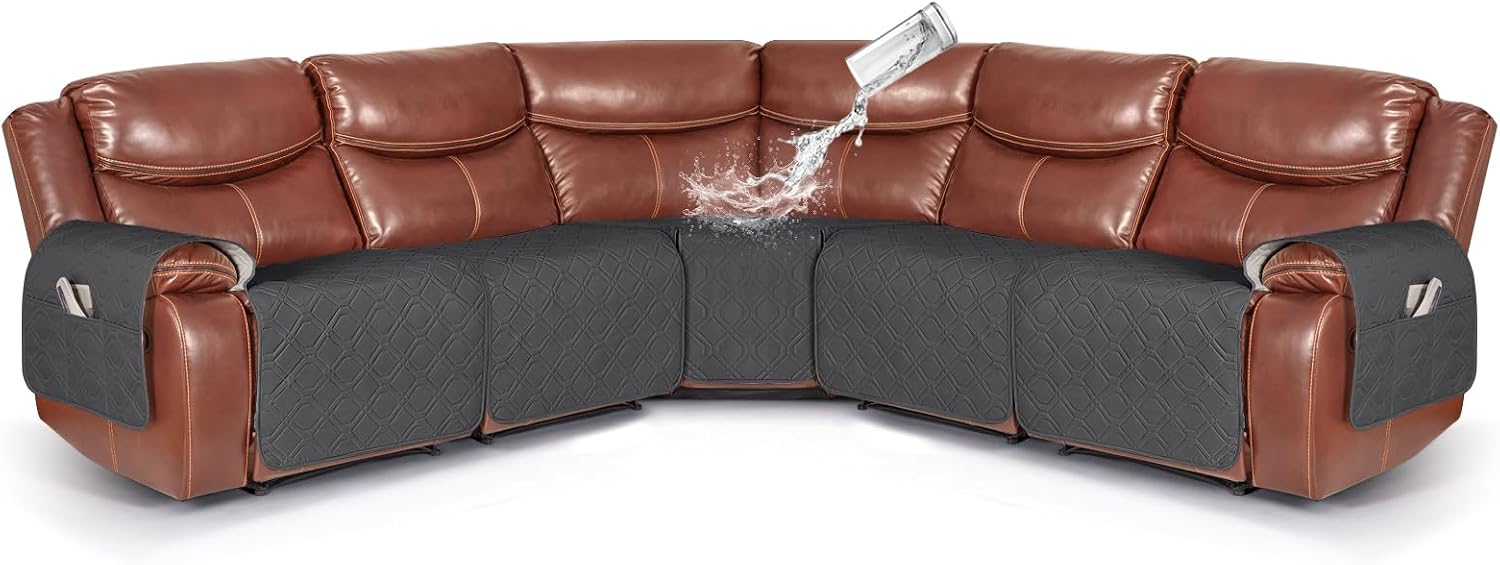VANSOFY Extra Large Reclining Sectional Couch Covers, Waterproof 5-Piece Sofa Covers for L Shape Sectional Sofa Corner Seater Washable Slipcover for Pets, Dogs(5 Seat Recliner Cover, Charcoal Gray)