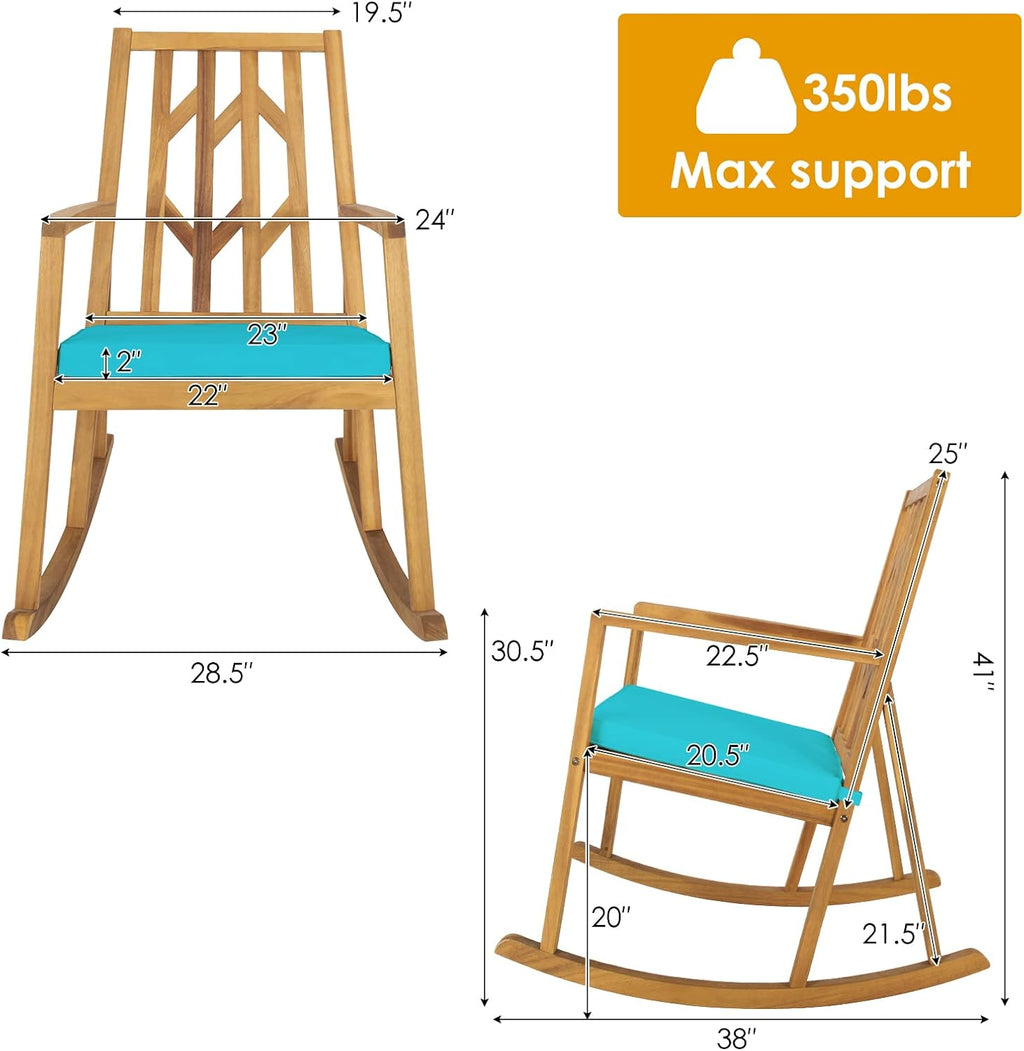 Tangkula 2 Pieces Acacia Wood Patio Rocking Chair, Outdoor Porch Rocker W/Removable High-Density Cushion, All-Weather Resistance, Perfect for Garden, Backyard, Poolside