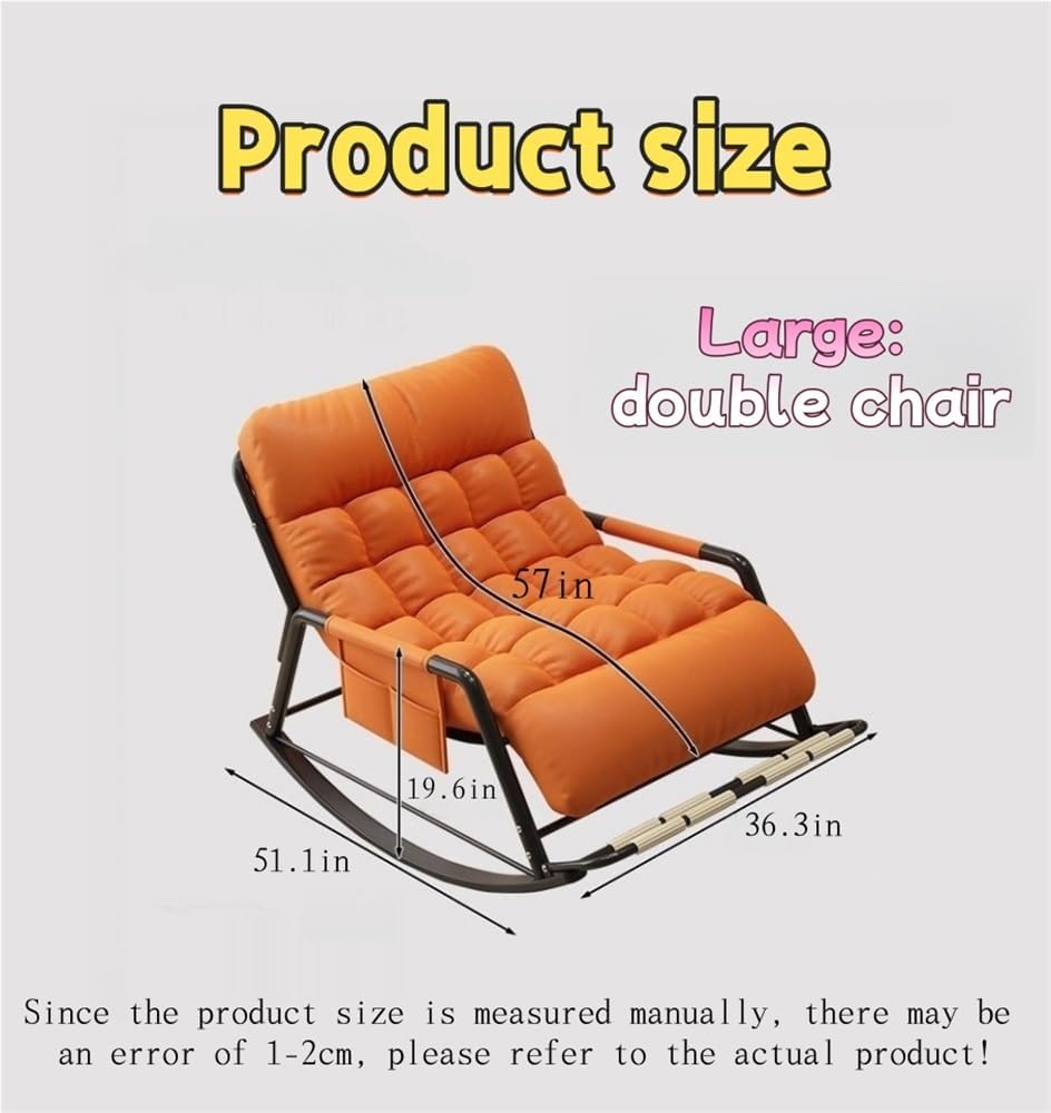 Indoor Outdoor Patio Rocking, ChairsOversized Modern Rocker Chairs, Double Papasan Chair with Cushion, Ergonomic Lounge for Living Room, Bedroom, Patio, Garden(Orange,Large)