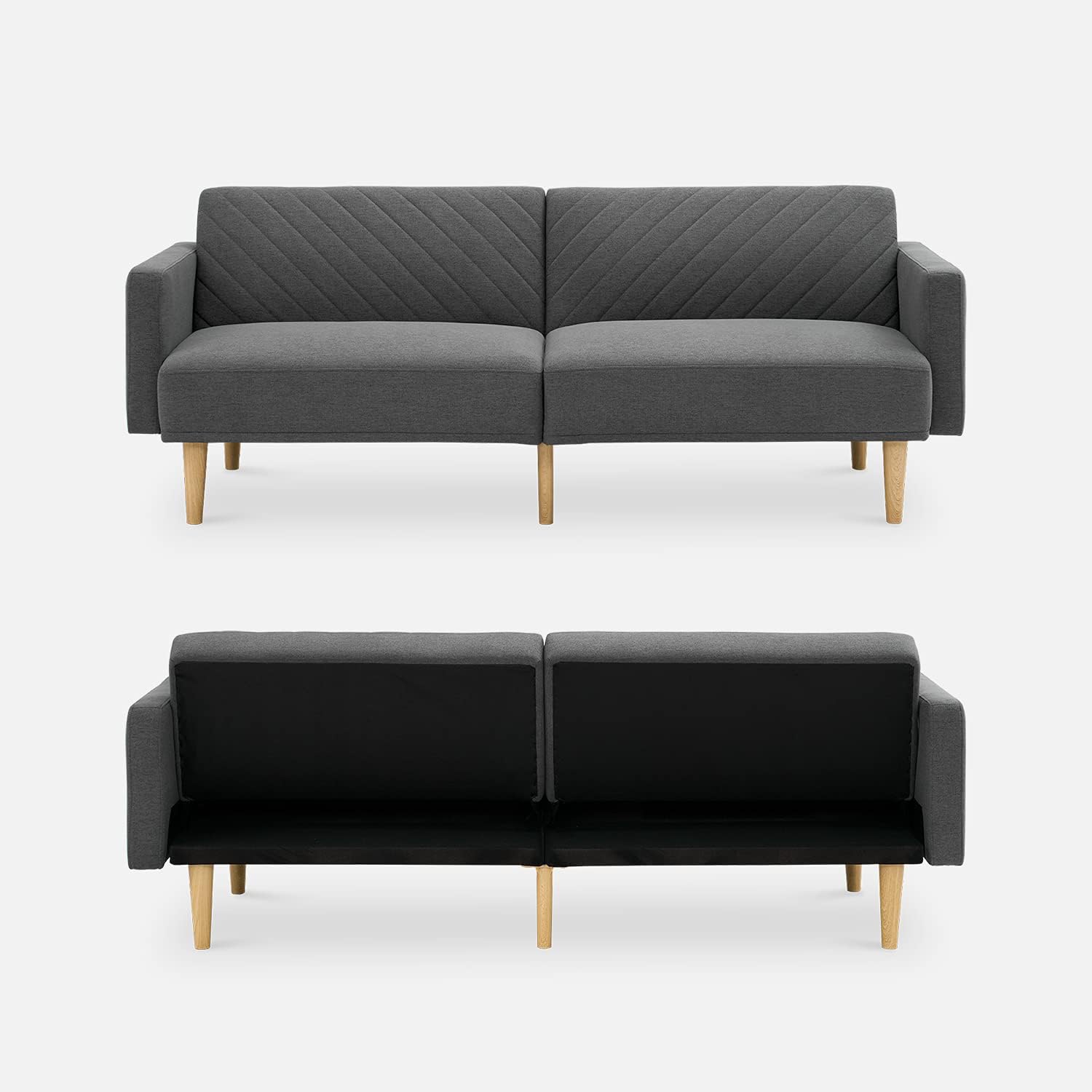 mopio 76.4' Futon Sofa Bed, Couch, Loveseat, Sleeper Sofa, Mid Century Modern Futon Couch, Sofa Cama, Couches for Living Room (Dark Gray Fabric)