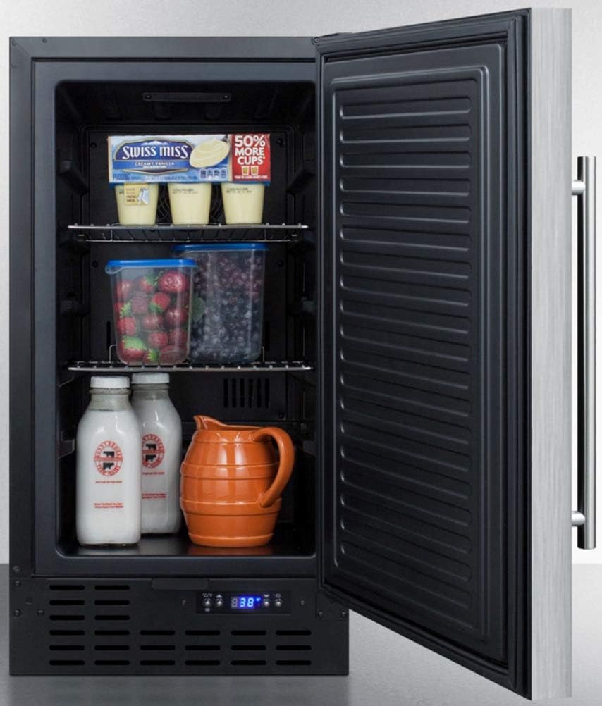 Summit Appliance FF1843BSSADA ADA Compliant 18' Wide Built-in Undercounter All-refrigerator with Stainless Steel Door, Black Cabinet, Digital Thermostat, Automatic Defrost and Front Lock