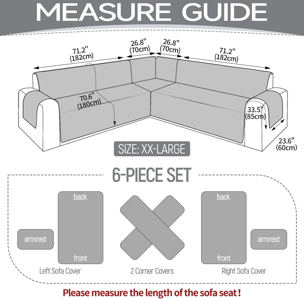 Waterproof L Shaped Couch Cover for Sectional Sofa Velvet Quilted Corner Sofa Cover L Shape Furniture Protector Slipcover Set with Non Slip Straps for Pets Dogs Kids (XX-Large, Silvery Grey)