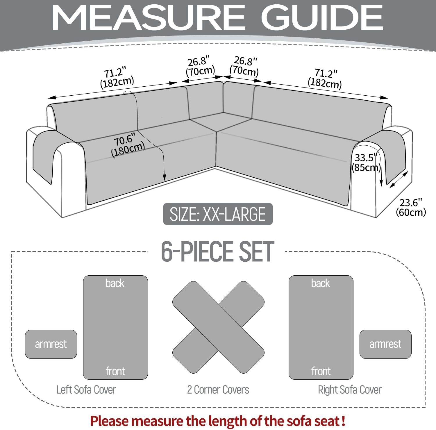 Waterproof L Shaped Couch Cover for Sectional Sofa Velvet Quilted Corner Sofa Cover L Shape Furniture Protector Slipcover Set with Non Slip Straps for Pets Dogs Kids (XX-Large, Silvery Grey)