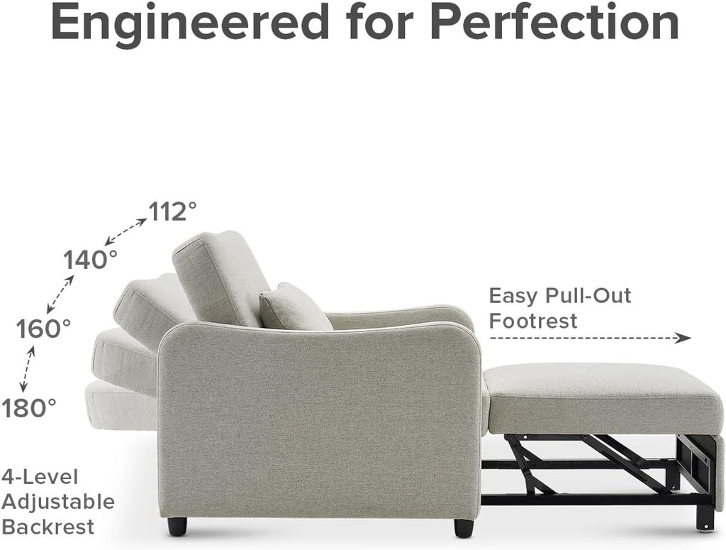 mopio Sophie 4-in-1 Convertible Sleeper Chair Bed, Accent Chair, Chaise Lounge, Comfy Reading Armchair, Pull Out Sofa Bed with Adjustable Backrest for Living Room, Bedroom (Light Gray Fabric)
