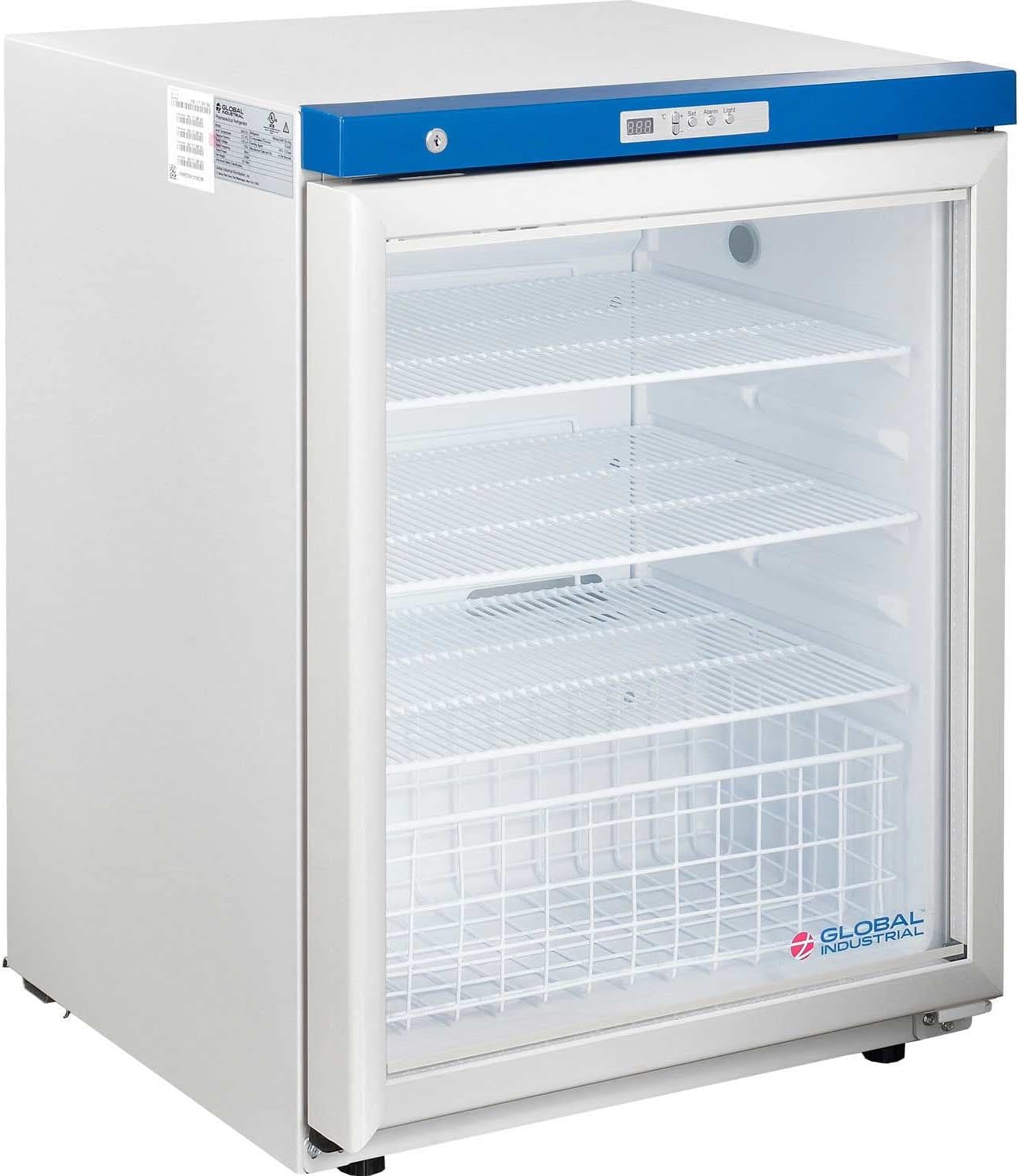 Global Industrial Undercounter Laboratory Refrigerator, Glass Door with Key Lock, 4.2 Cu.Ft. Capacity, 2°C to 8°C Temperature Range, 115V, Medical and Lab Use