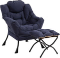 Furlide Lazy Chair with Ottoman, Modern Accent Chairs with Folding Footrest, Navy Blue Sofa Chair Set, Comfortable Reading Chairs, Oversized Armchairs for Bedroom, Study, Living Room, Courtyard