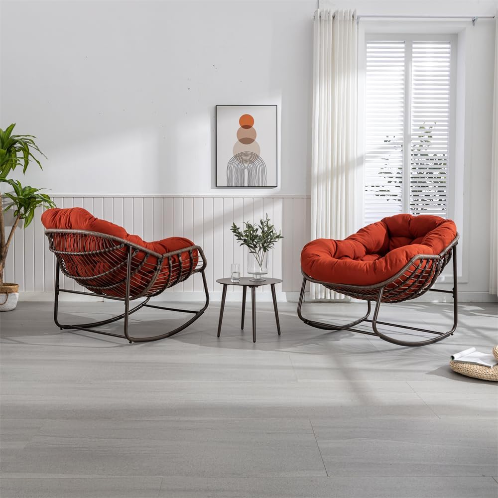 Outdoor & Indoor Rocking Chair - Patio Egg & Papasan Chair with Detachable Cushion for Bedroom, Living Room, Garden - Orange