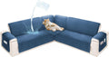 Sectional Couch Covers for Dogs 100% Waterproof Corner L Shaped Sofa Cover Pet Friendly Velvet Washable Anti Slip L Shape Modular Sofa Slipcover Protector with Pockets (Blue, Small)