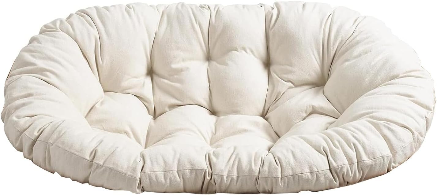 Double Papasan Cushion, Thick Comfortable Hammocks Swing Pads with Ties, Oversized Overstuffed Double Papasan Chair Cushion Only, 67in*47in (White)
