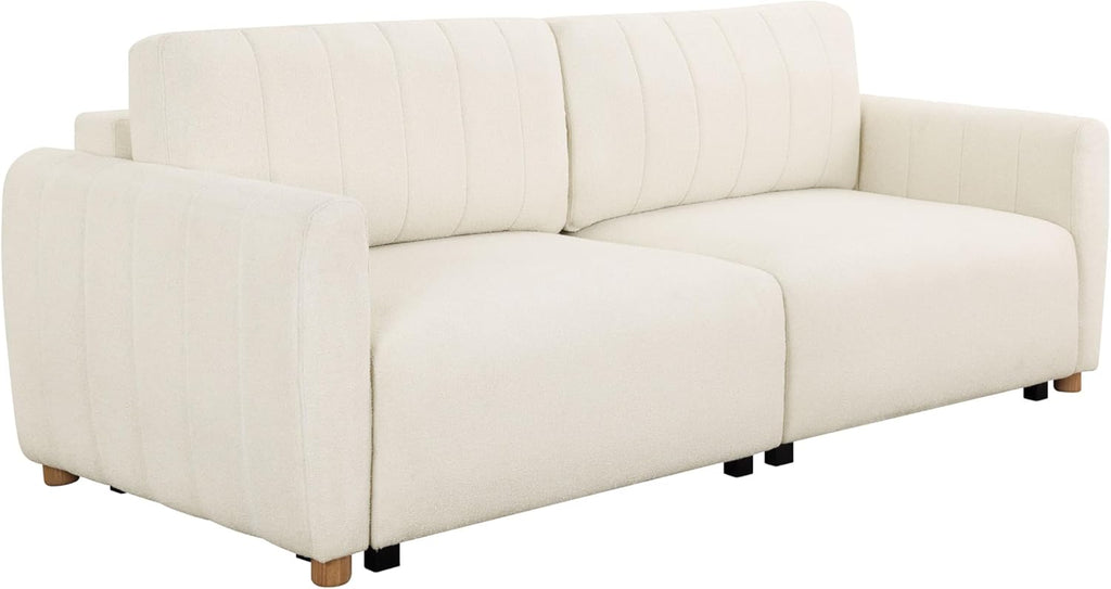 Serta Galway 91.7' Convertible Sleeper Sofa, Queen Size, Wall-Hugging Dreamglide Mechanism, Dreamcoil Comfort, Boucle Fabric, Ivory