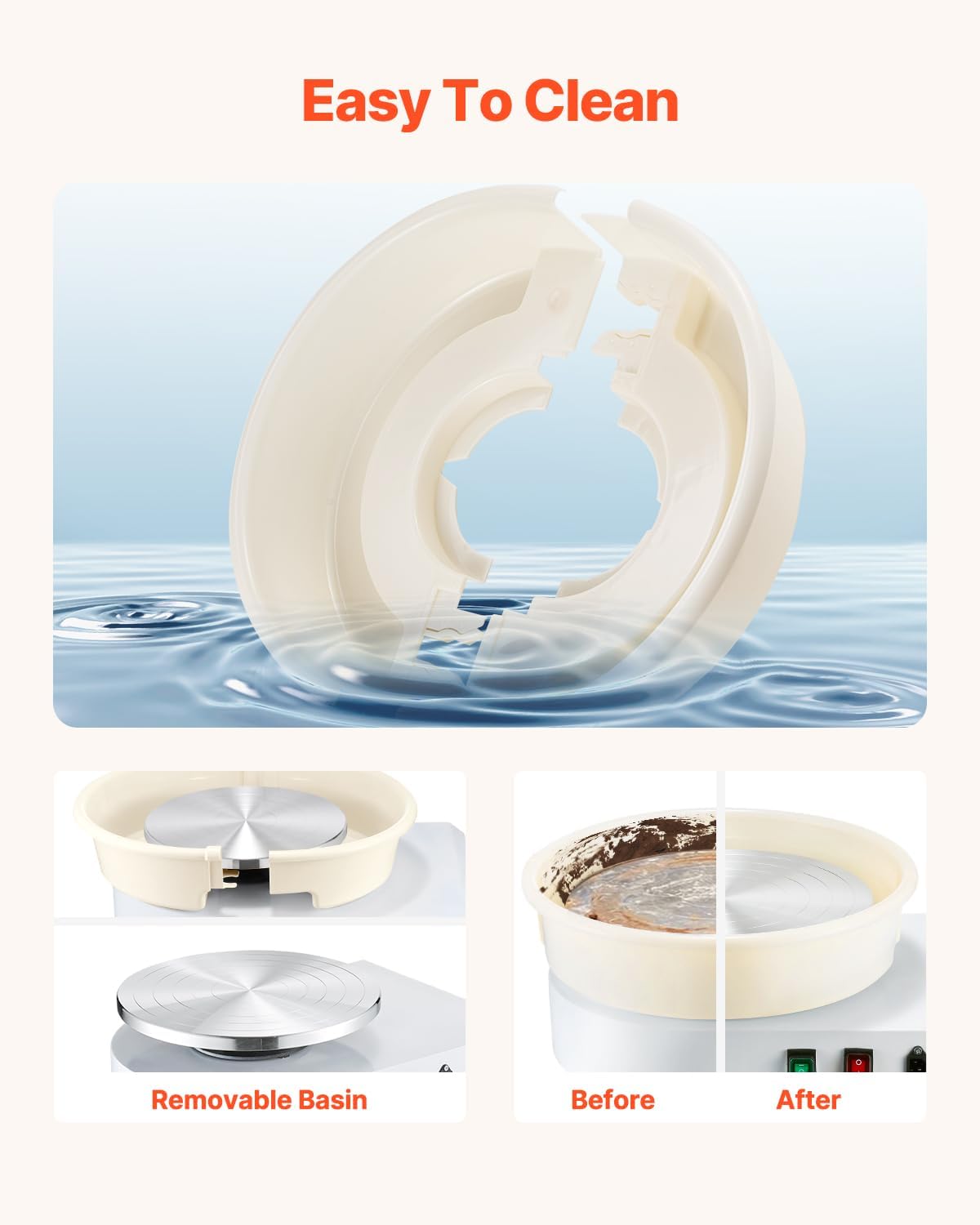 VEVOR 14in/35cm Pottery Wheel for Adults, 0-6in Lift-Table 450W Professional Pottery Kit with Foot Pedal Detachable Basin DIY Art Clay Potter's Wheel for Kids Adults Beginners at Home Pottery, White