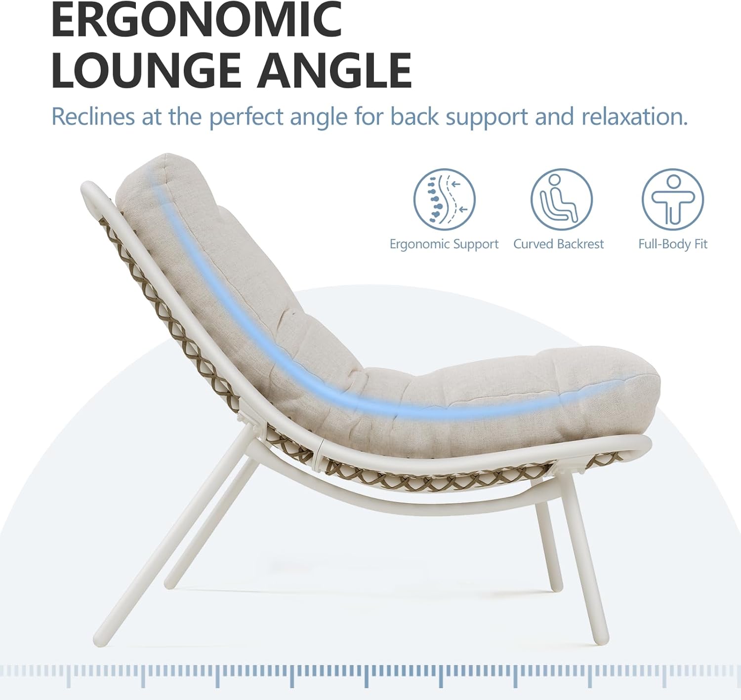 SWITTE Wicker Chaise Lounge Chair, Outdoor Comfy Papasan Recliner with Thick Cushion, Low Seat Patio Rattan Chair for Balcony, Backyard, Poolside - Cream