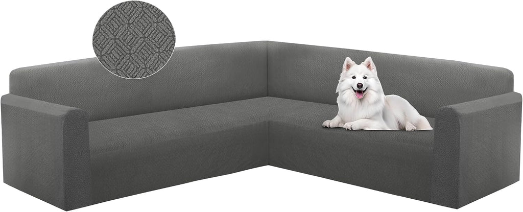 HDCAXKJ Sectional Couch Cover L Shape Stretch Sofa Covers Washable Jacquard Corner Couch Slipcover Non Slip Sectional Slip Cover U Shaped Furniture Protector for Pets Dogs (Dark Grey, X-Large)