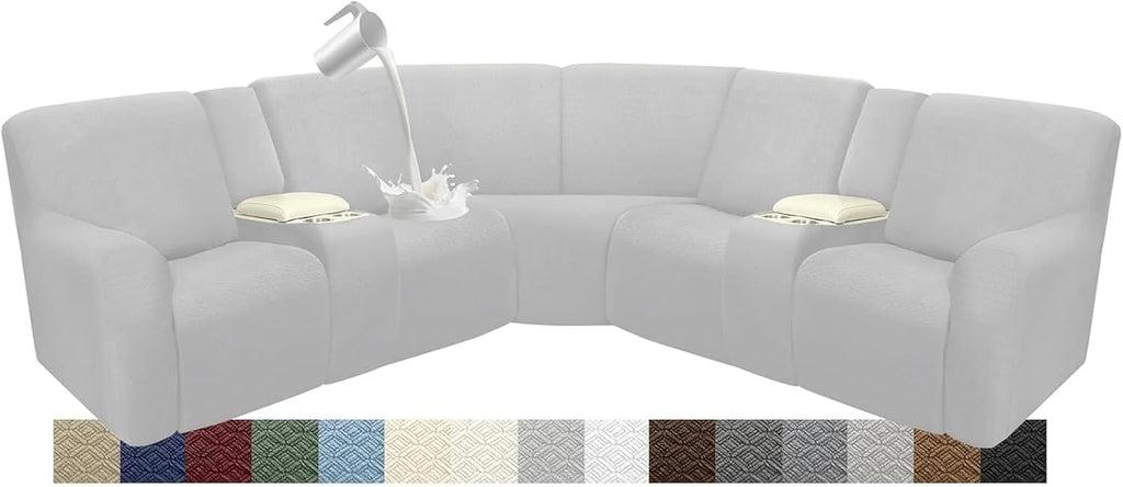 Reclining Sectional Couch Covers Waterproof L Shape Washable Recliner Sofa Cover for L Shaped Sectional Super Stretch Soft Corner Recliner Slipcovers (5 Seater 2 Console Cover, Ash Gray)