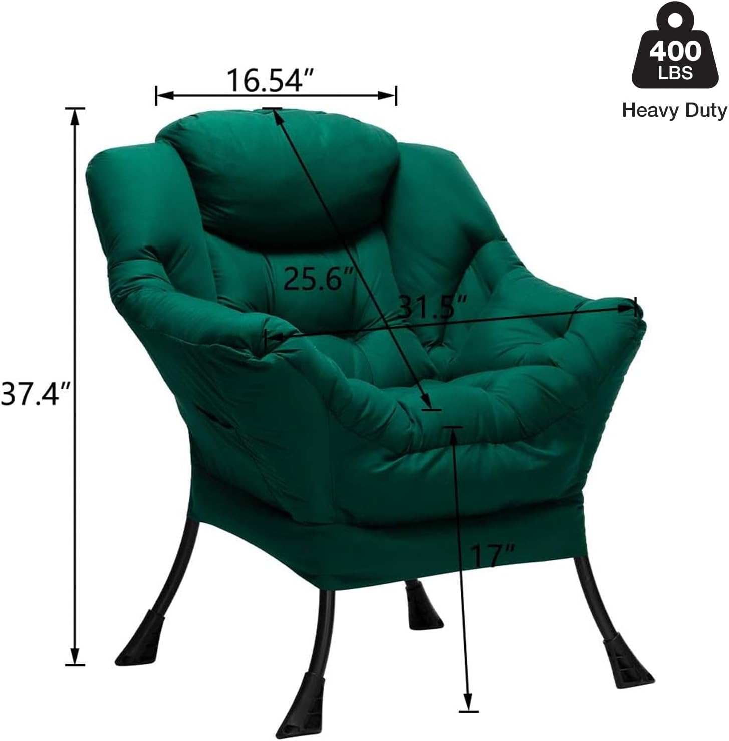 HollyHOME Modern Fabric Large Lazy Chair, Accent Oversized Comfy Reading Chair, Thick Padded Cozy Lounge Chair with Armrest, Steel Frame Leisure Sofa Chair for Living Room, Bedroom, Dorm, Green