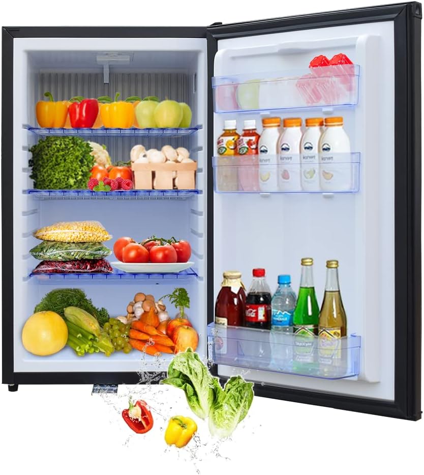 1.7 Cu.Ft Compact Refrigerator, 120V/12V Mini Fridge with Lock & Key, Reversible Door, Quiet Absorption Refrigerator for Truck, RV, Camper, Dorm & Office