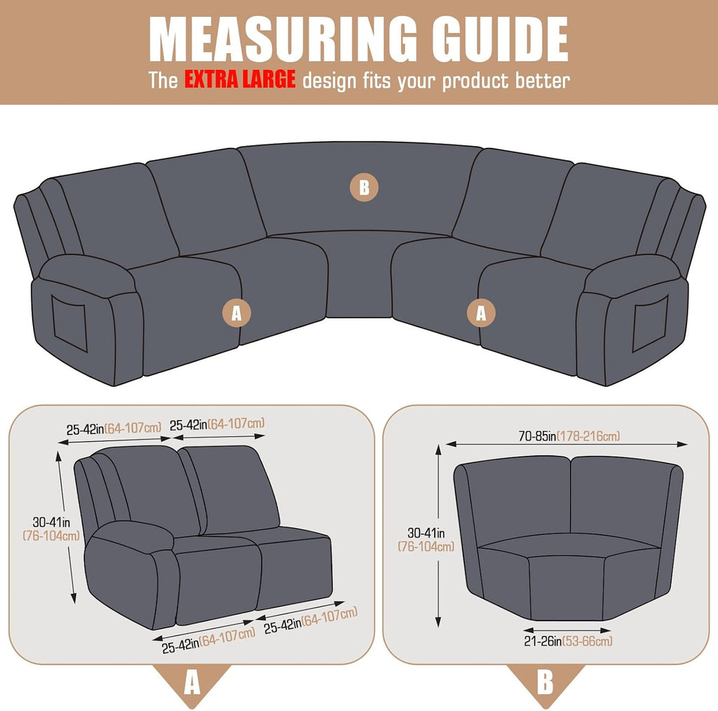 VANSOFY Extra Large Reclining Sectional Couch Covers, Washable 5-Piece Sofa Covers for L Shape Sectional Sofa Corner Seater, Thick, Soft Sofa Slipcovers (5 Seat Recliner Cover, Green)