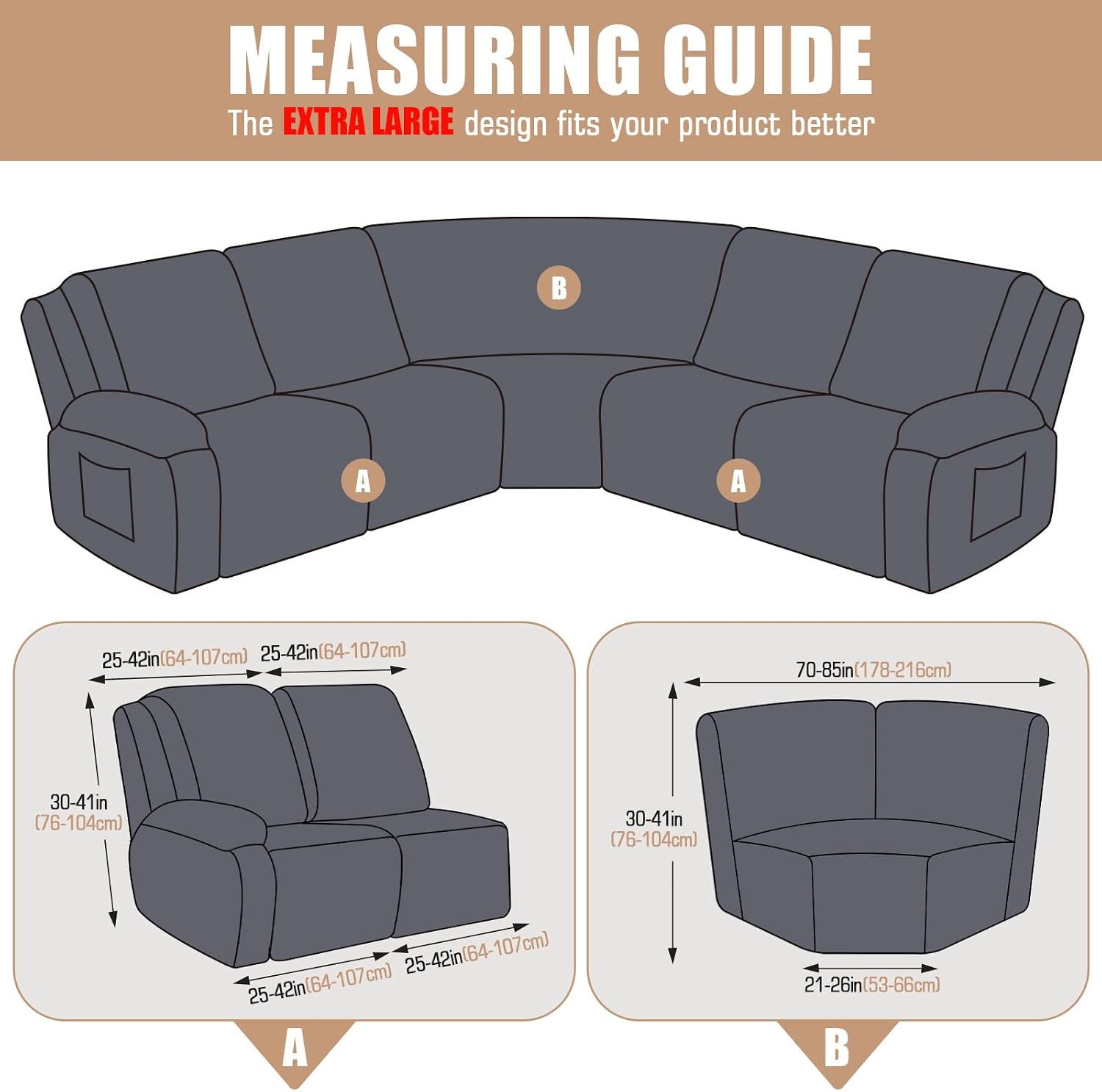 VANSOFY Extra Large Reclining Sectional Couch Covers, Washable 5-Piece Sofa Covers for L Shape Sectional Sofa Corner Seater, Thick, Soft Sofa Slipcovers (5 Seat Recliner Cover, Light Gray)