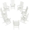 FOOWIN Outdoor Rocking Chair Set of 8, High Back Patio Rocking Chair, HDPE All Weather Resistant Porch Rocker for Adult, Oversized Rocking Chairs for Garden, Lawn, Indoor & Outdoor Use, White