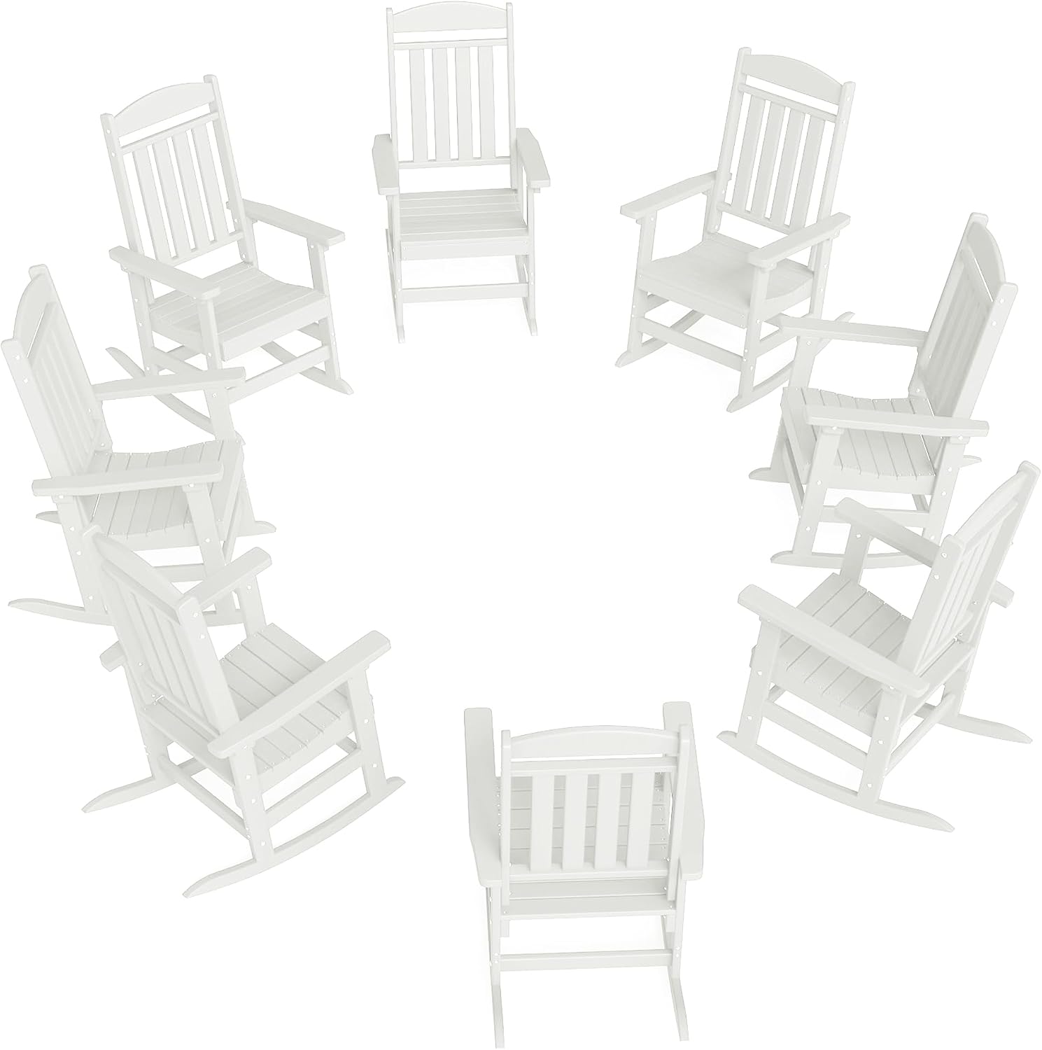 FOOWIN Outdoor Rocking Chair Set of 8, High Back Patio Rocking Chair, HDPE All Weather Resistant Porch Rocker for Adult, Oversized Rocking Chairs for Garden, Lawn, Indoor & Outdoor Use, White