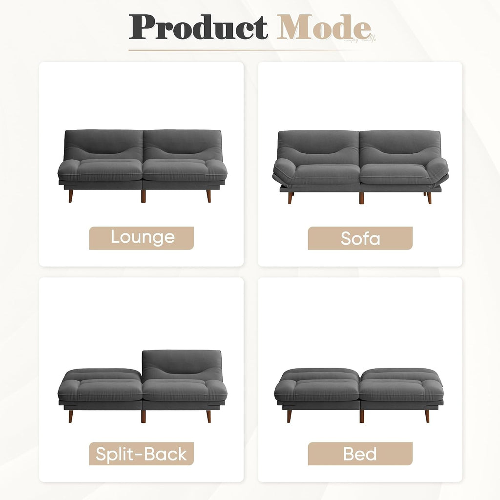Homall Futon Sofa Bed, Modern Loveseat Futon Couch with Adjustable Backrest and Armrests, Sleeper Sofa Bed with Wood Frame for Living Room, Office, Apartment (Fabric, French Grey)