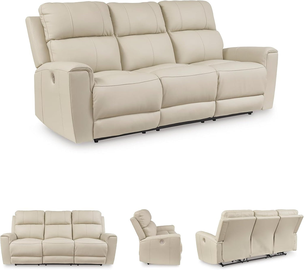 Signature Design by Ashley Dahlmoore Modern Leather Match Power Reclining Sofa with USB Ports, Beige