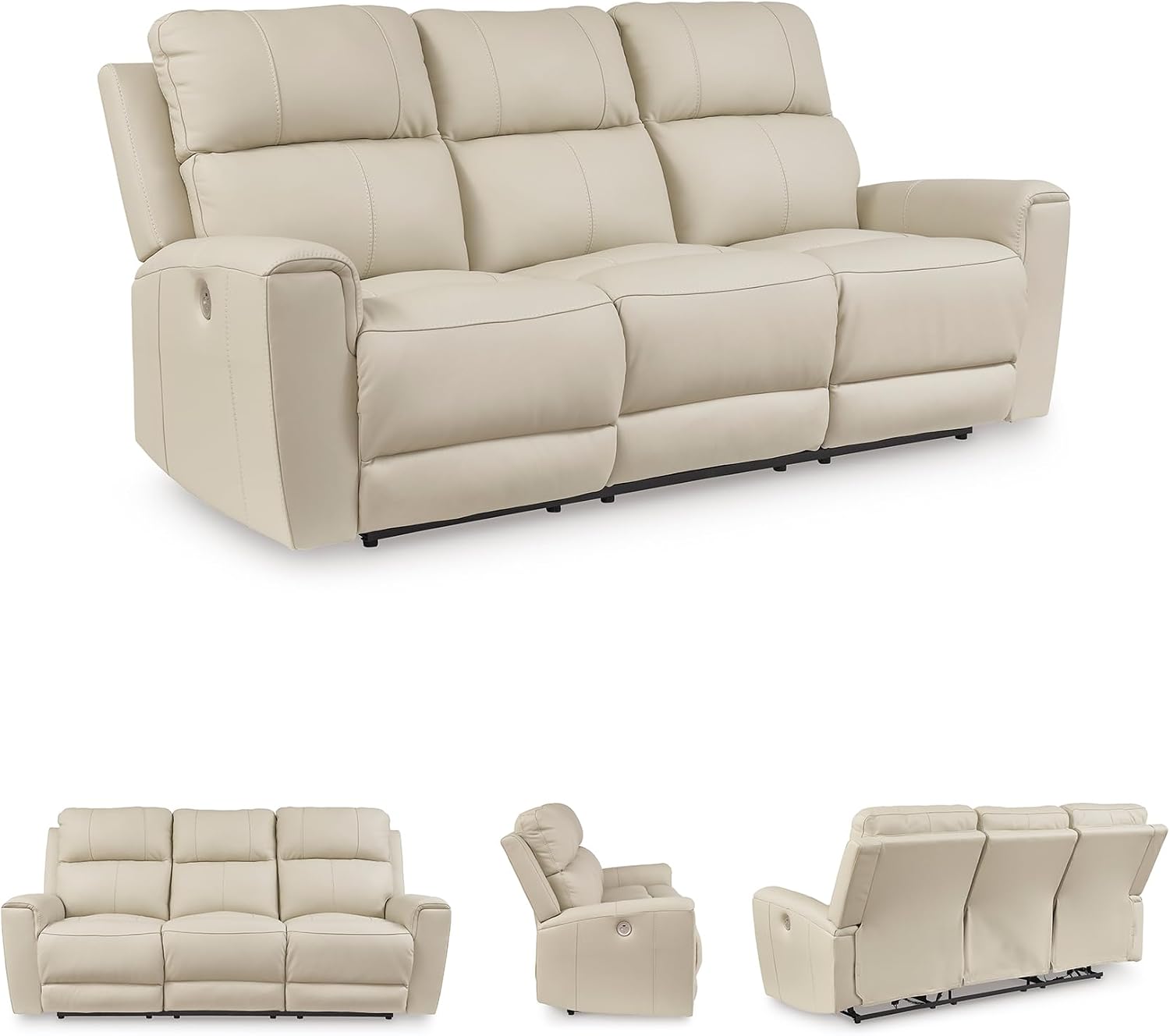 Signature Design by Ashley Dahlmoore Modern Leather Match Power Reclining Sofa with USB Ports, Beige