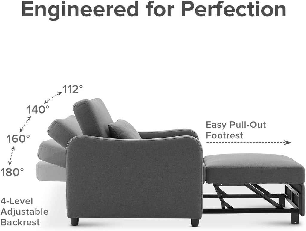 mopio Sophie 4-in-1 Convertible Sleeper Chair Bed, Accent Chair, Chaise Lounge, Comfy Reading Armchair, Pull Out Sofa Bed with Adjustable Backrest for Living Room, Bedroom (Dark Gray Fabric)