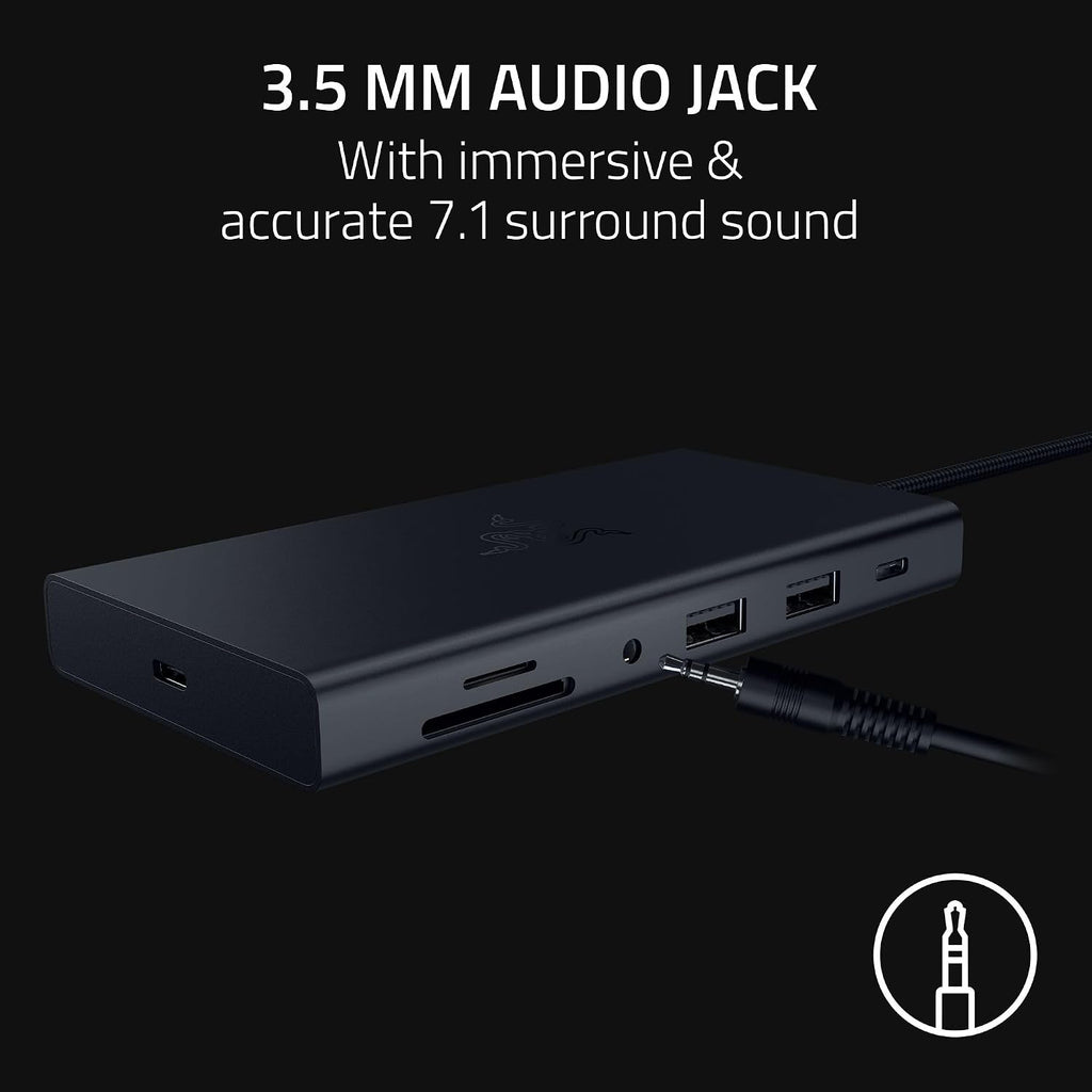 Razer USB C Dock: 11-in-1 Portable USB-C Travel Hub, 4K 60Hz HDMI, Ethernet, Card Reader, USB-C & USB-A, 3.5mm Audio,85W PD Charging for Laptop & Tablet, Durable All-Metal Build, PC & Mac - Black