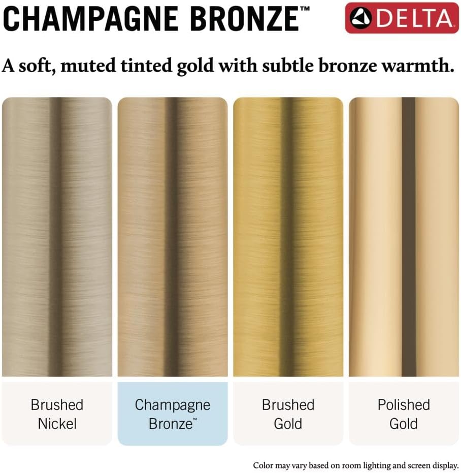 Delta Modern 14 Series Square Rain Bathtub and Shower Faucet Set, Rainfall Brushed Gold Shower Head and Handle Set, Valve Trim Kit, 10 Inch, Champagne Bronze T14468-CZ-PP (Valve Not Included)