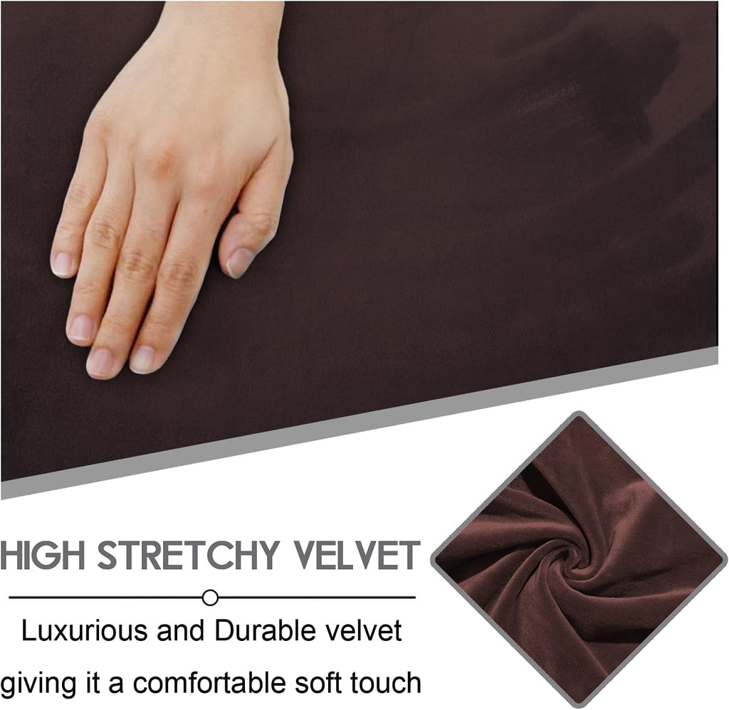 ULTICOR 7-Piece L Shape Sectional, Velvet Stretch Reclining Couch Covers for Sofa, Thick, Soft, Washable (Chocolate, 5 Seat Recliner Cover)