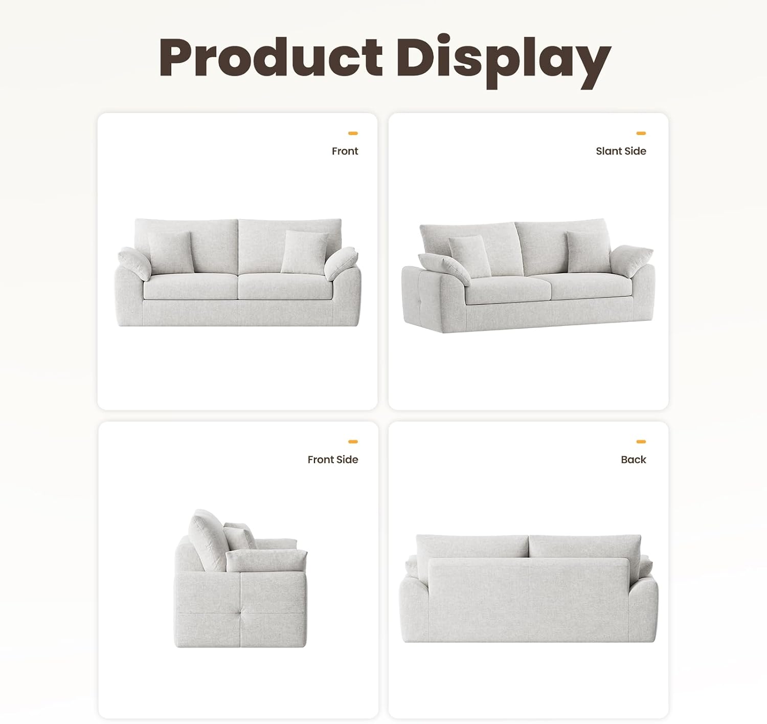 MALOL 90' Boneless Loveseat Sofa, Cloud Foam Couch, 3 Seater Upholstered Midcentury Mondern Love Seat, Wide Armrest and 4 Pillows for Home Living Room/Small Spaces, No Assembly Required, Beige