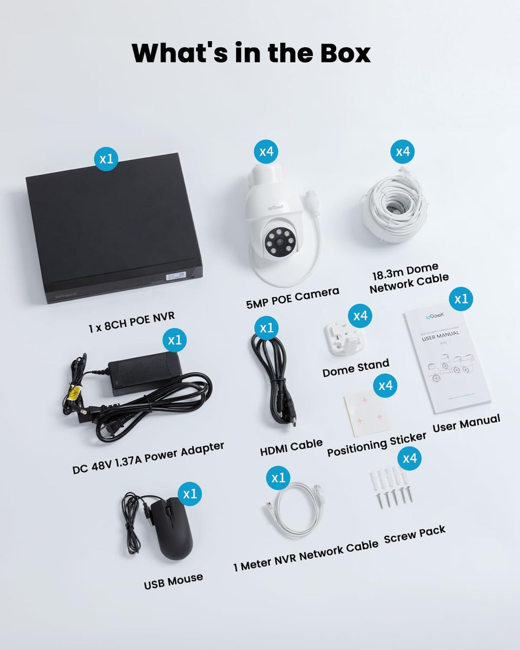 ieGeek PoE Security Camera System, 5MP Outdoor/Indoor PoE Cameras with 8CH NVR for Home Surveillance System, Wired PTZ Cam Kit w/Motion Sensor, 2-Way Audio, Color Night Vision,AI Detection,24/7 Record