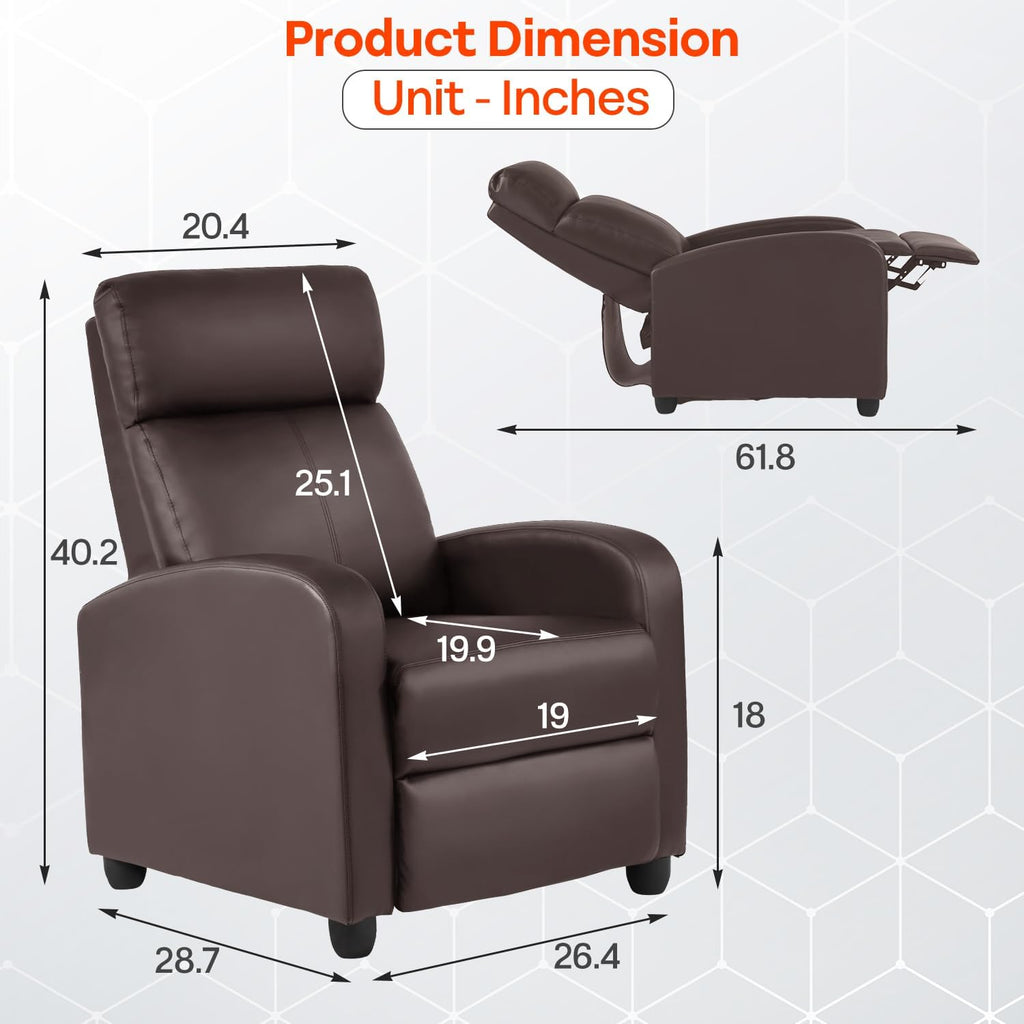 FDW Recliner Chair Massage Chair Reading Chair Reclining Sofa Home Theater Seating with Lumbar Support Massage and Padded Backrest for Living Room and Bedroom (Leather, Brown)