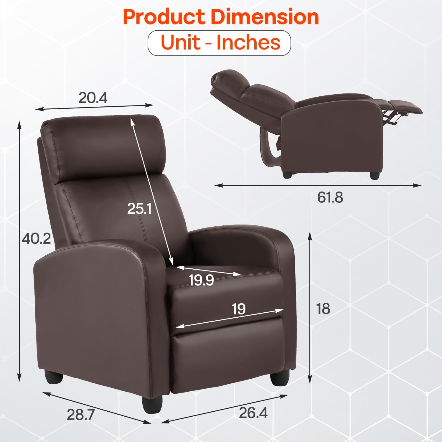 FDW Recliner Chair Massage Chair Reading Chair Reclining Sofa Home Theater Seating with Lumbar Support Massage and Padded Backrest for Living Room and Bedroom (Leather, Brown)