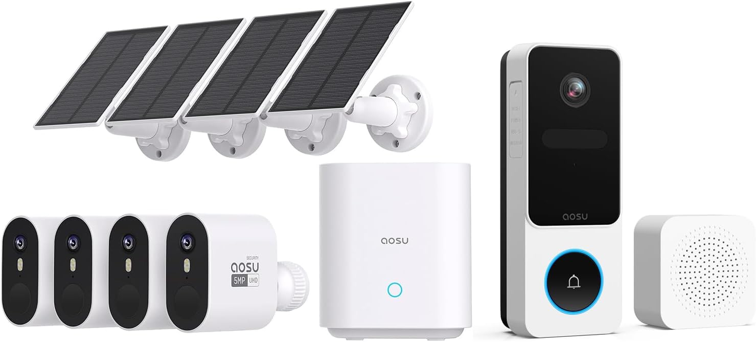 aosu 5MP SolarCam Max System 4-Cam-Kit + 2K Doorbell Camera