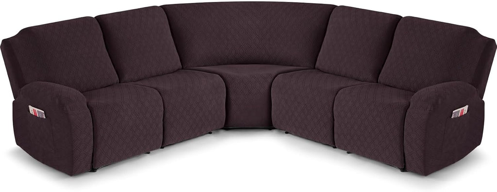 VANSOFY Extra Large Reclining Sectional Couch Covers, Washable 5-Piece Sofa Covers for L Shape Sectional Sofa Corner Seater, Thick, Soft Sofa Slipcovers (5 Seat Recliner Cover, Chocolate)