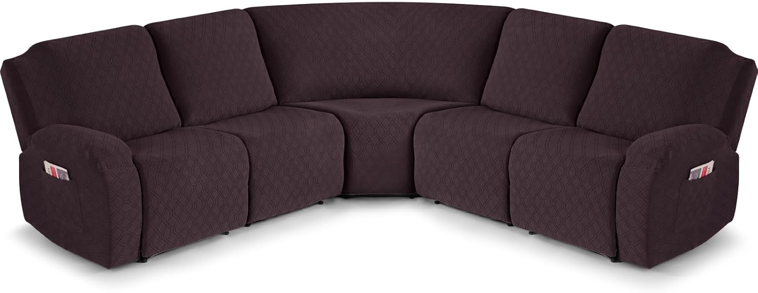 VANSOFY Extra Large Reclining Sectional Couch Covers, Washable 5-Piece Sofa Covers for L Shape Sectional Sofa Corner Seater, Thick, Soft Sofa Slipcovers (5 Seat Recliner Cover, Chocolate)