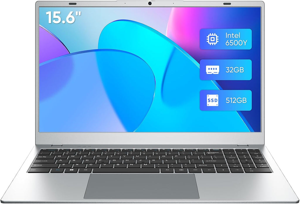 Laptop, 32GB RAM 512GB SSD Laptops Computer, 6500Y Processor (Beats N5095 up to 3.4GHz), 15.6' FHD IPS Display Win11 Laptop PC for Student and Business, WiFi 5, BT 5.0, Sliver