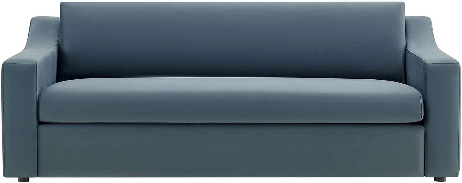 Modway Liora 87 Inch Stain-Resistant Performance Velvet Sofa in Cadet Blue - 3 Seater Upholstered Sofa Couch for Living Room Seating - Comfy Deep Seat Sofa with Scoop Arms