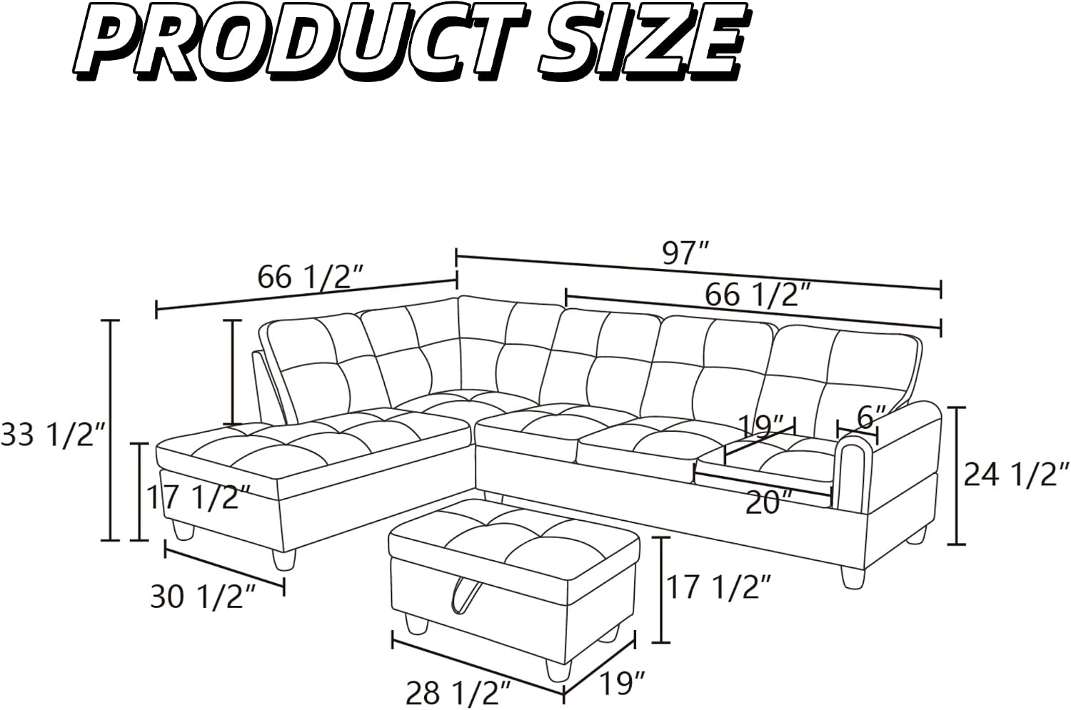 L Shaped Couch Sectional Couches with Chaise and Storage Ottoman, 3 Pieces Modular Convertible Sofa for Living Room Furniture Sets and Small Apartment Faux Leather, Silver Green