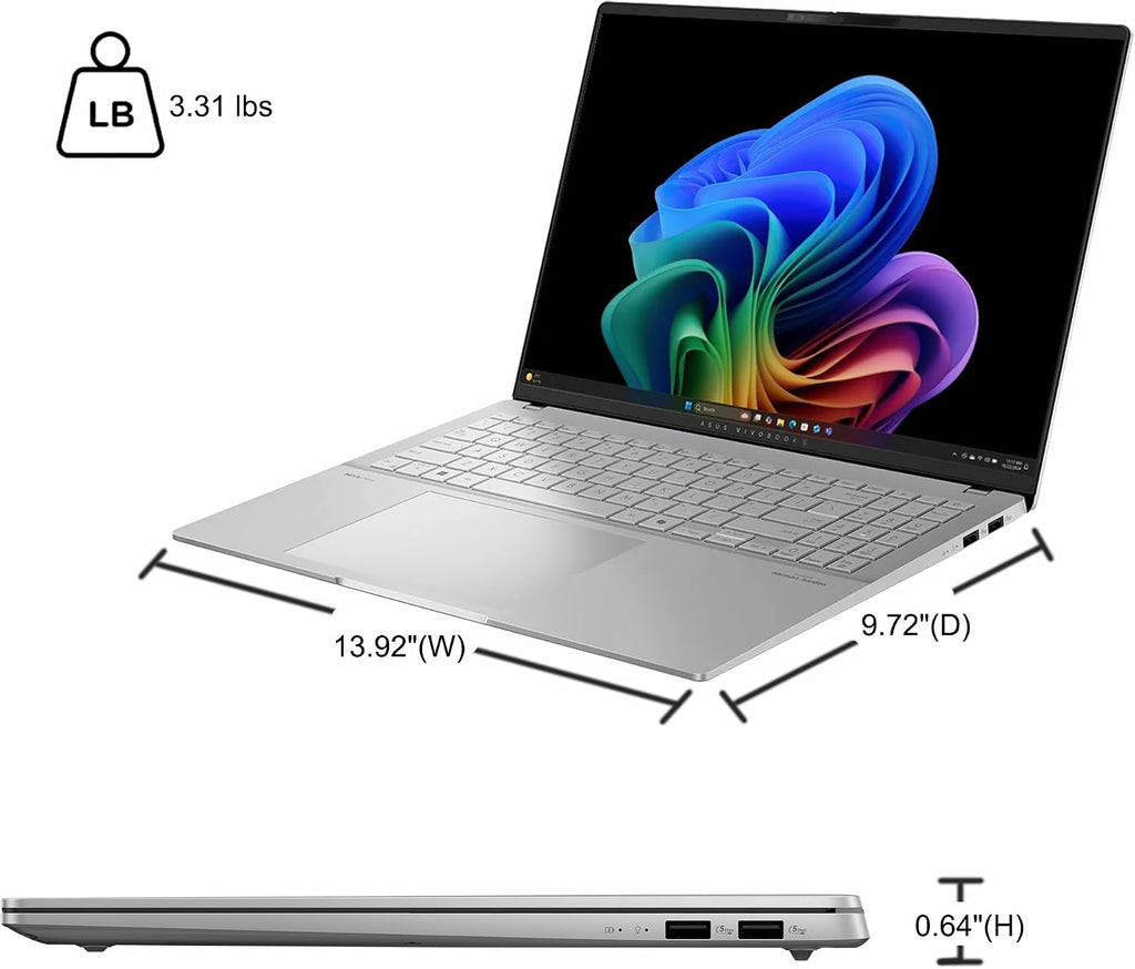 ASUS Vivobook S16 AI Laptop 16' 3.2k OLED 120Hz (600nits 100% DCI-P3) AMD 10-core Ryzen AI 9 365 (Up to 50 Tops) 32GB RAM 4TB SSD for Creator Designer Business Professional Win11 ICP Hub