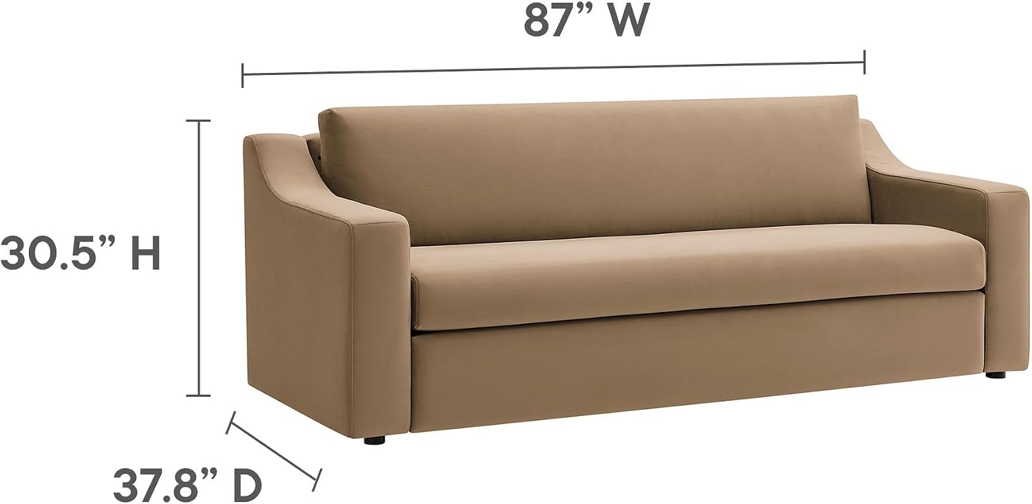 Modway Liora 87 Inch Stain-Resistant Performance Velvet Sofa in Taupe