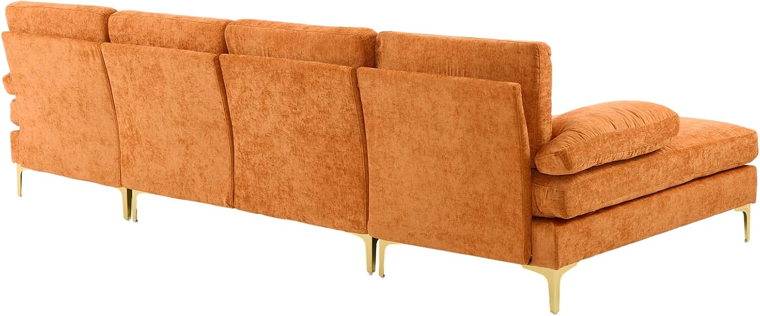 Karl home Convertible Sectional Sofa 110' U-Shape Sofa Couch 4-Seat Couch with Chaise ChenilleFabric Upholstered for Living Room, Apartment, Office, Orange