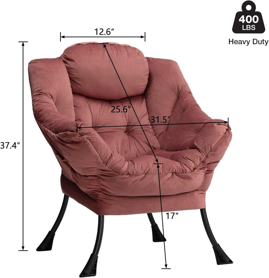 HollyHOME Lazy Chair with Armrest and Side Pocket, Comfy Accent Lounge Chair,Leisure Sofa Armchair for Living Room, Bedroom, Dorm, or Small Spaces, Oversized Reading Sofa Chair,Velvet Dusty Rose