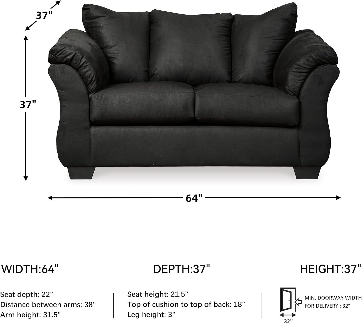 Signature Design by Ashley Darcy Casual Plush Loveseat, Black