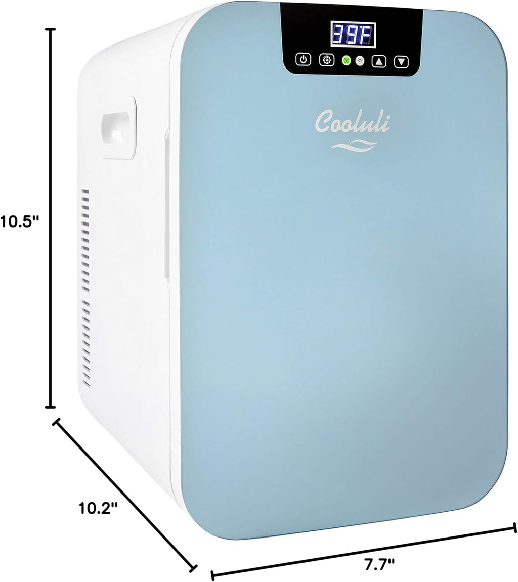 Cooluli 20L Mini Fridge For Bedroom - Car, Office Desk & College Dorm Room Glass Front Digital Temperature Control 12v Small Refrigerator for Food, Drinks, Skin Care, Beauty Breast Milk (Blue)